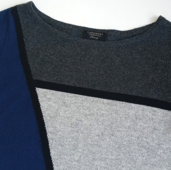 Charter Club Cashmere Royal Blue Heathered Greys Black Abstract Motif Sweater - Picture 3 of 15